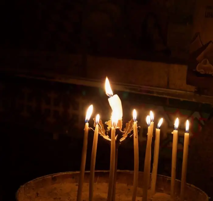 votive lights at the Holy Sepulchre holy land pilgrimage tour
