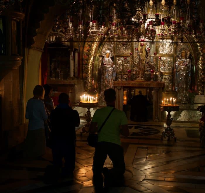 inside the holy sepulchre on holy land pilgrimage tour