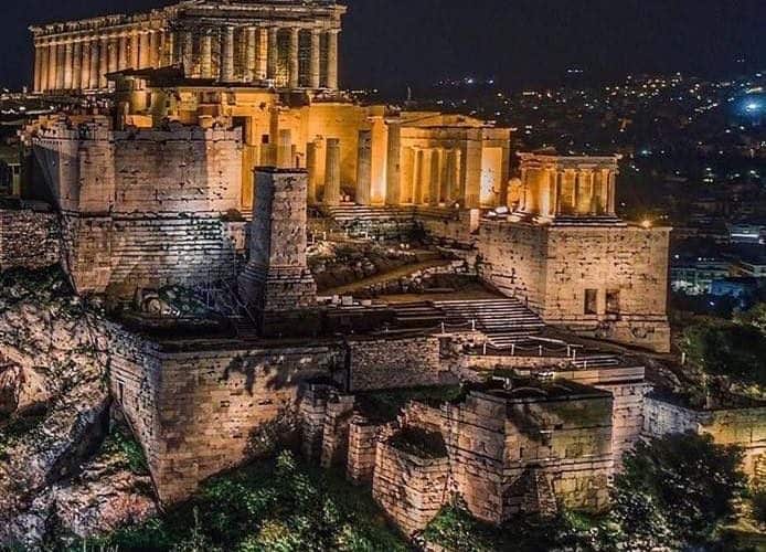 Acropolis at night Greece pilgrimage tour
