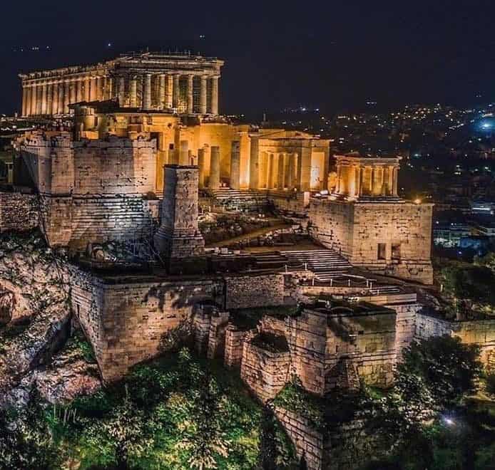 Acropolis at night Greece pilgrimage tour