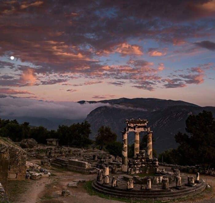 Sunset Delphi Greece pilgrimage tour