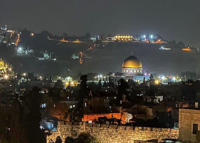 Jerusalem at night on holy land pilgrimage tour