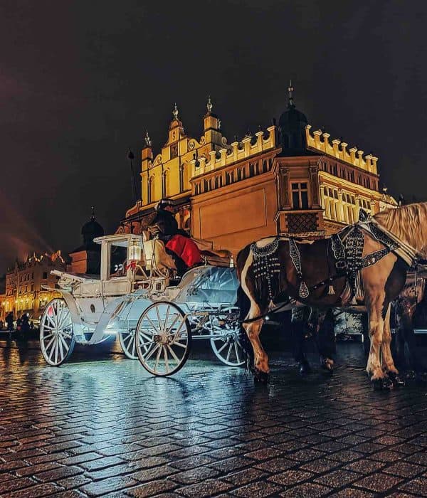 krakow at night poland pilgrimage tour