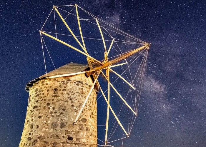 Patmos windmill at night greece pilgrimage tour