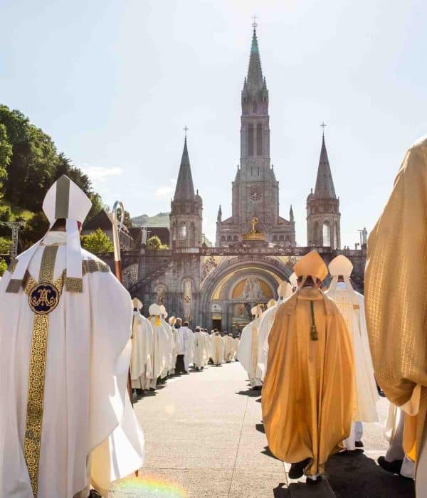 procession of clergy at Lourdes pilgrimage tour
