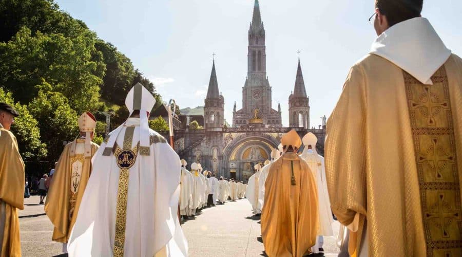 procession of clergy at Lourdes pilgrimage tour