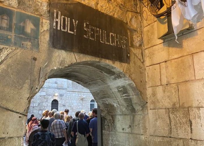 entrance holy sepulchre jerusalem on holy land pilgrimage tour
