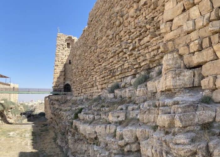 castle walls of the kerak crusader castle jordan